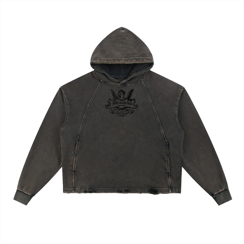 Cartoon Dragon Vintage Washed Frayed-Hem Hoodie