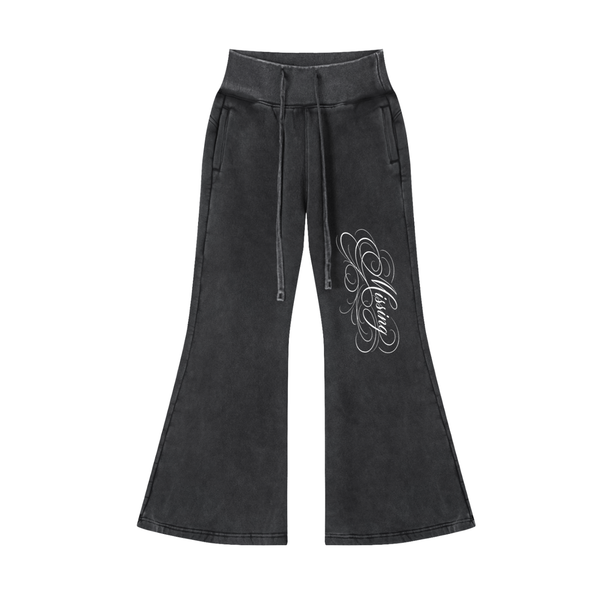 Vintage Washed "Elagent Msc"Flared Fleece Pants